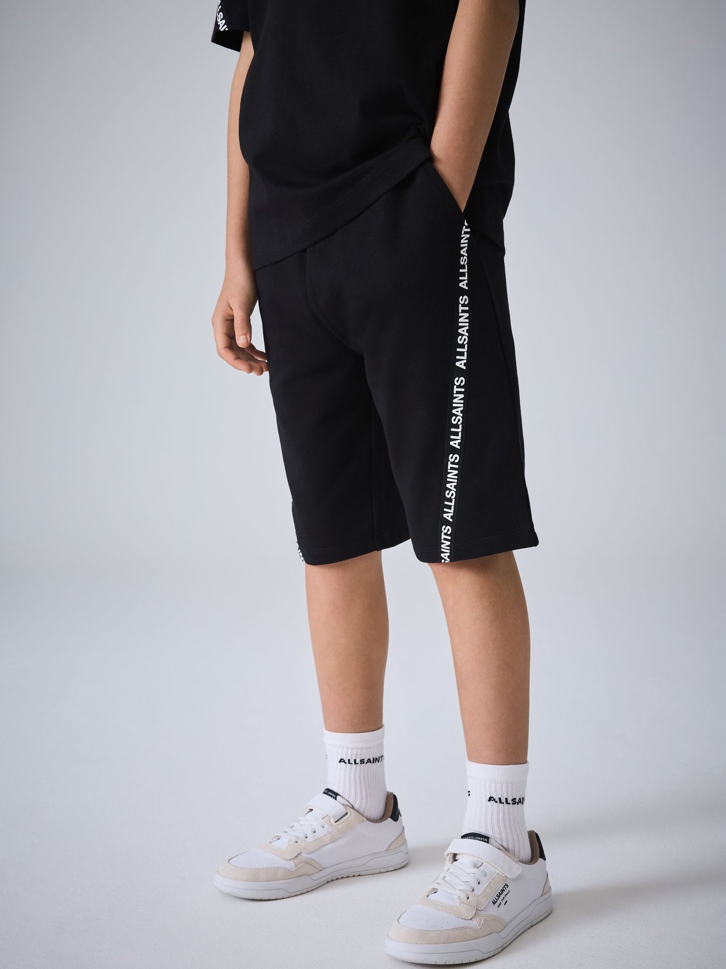 Dsiney Kidz - smALLSAINTS Black Logo Tape T-Shirt and Sweat Shorts Set image 7