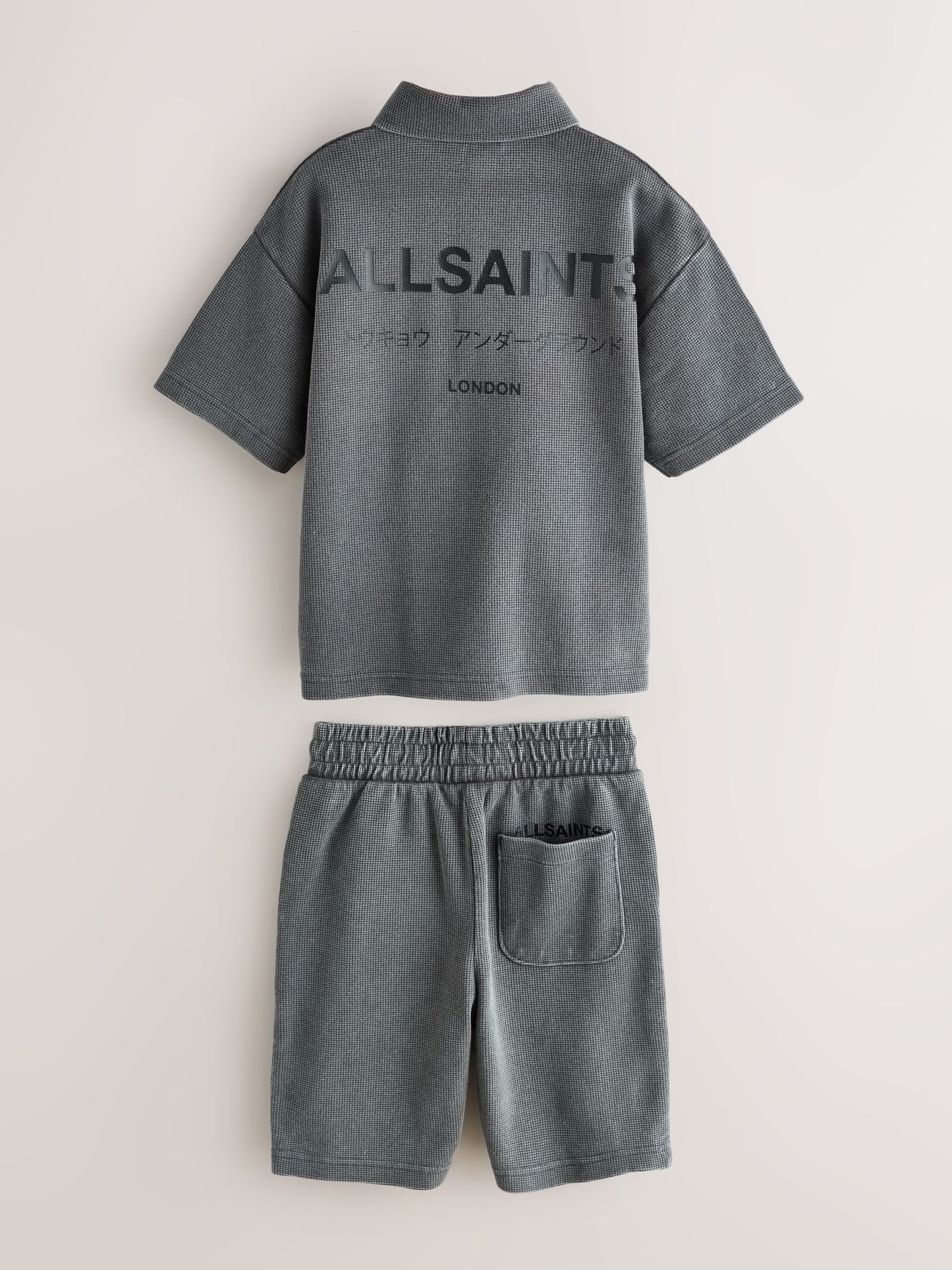 Dsiney Kidz - smALLSAINTS Washed Black Underground Waffle Polo Shirt and Short Set image 10