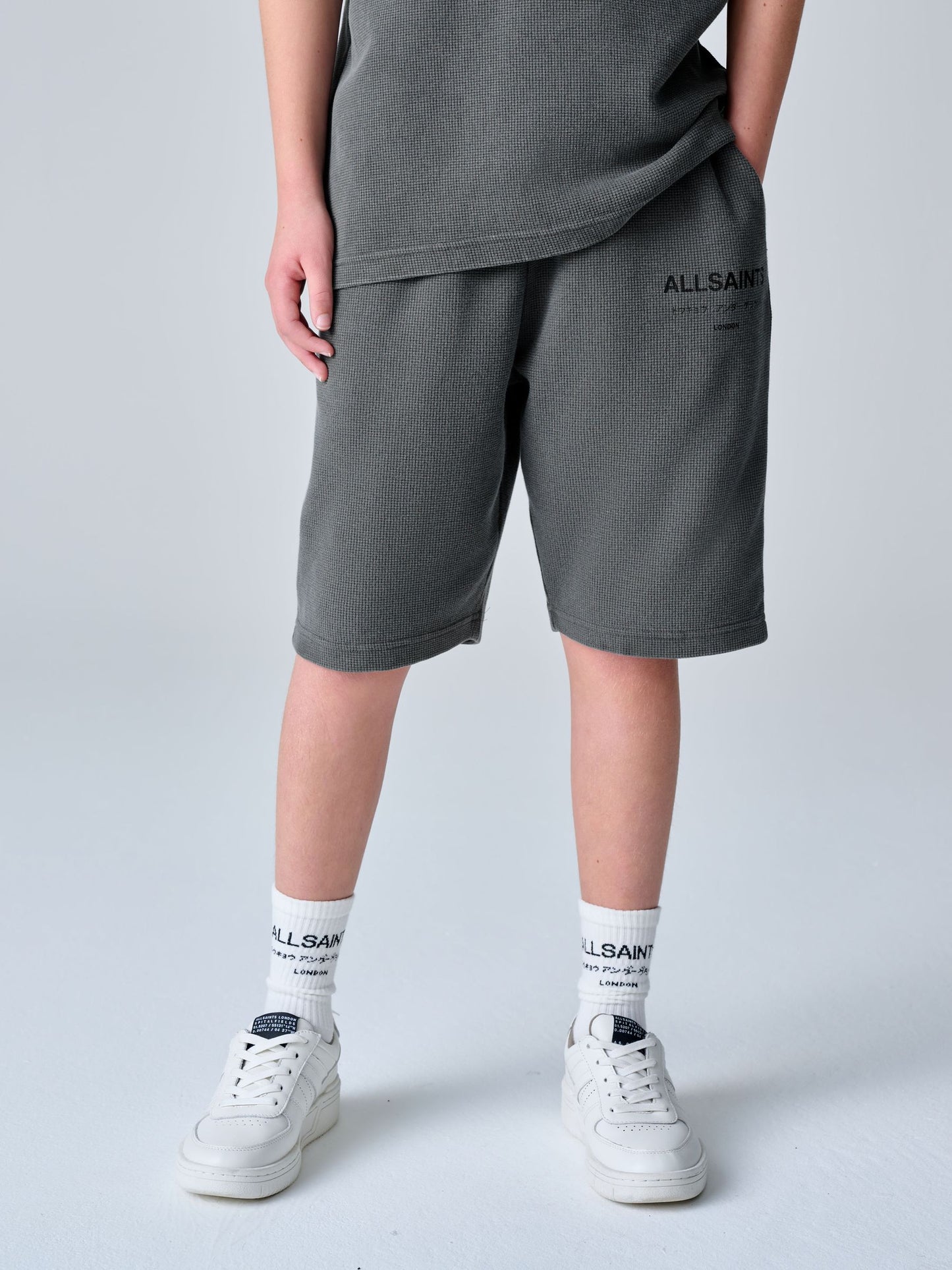 Dsiney Kidz - smALLSAINTS Washed Black Underground Waffle Polo Shirt and Short Set image 2