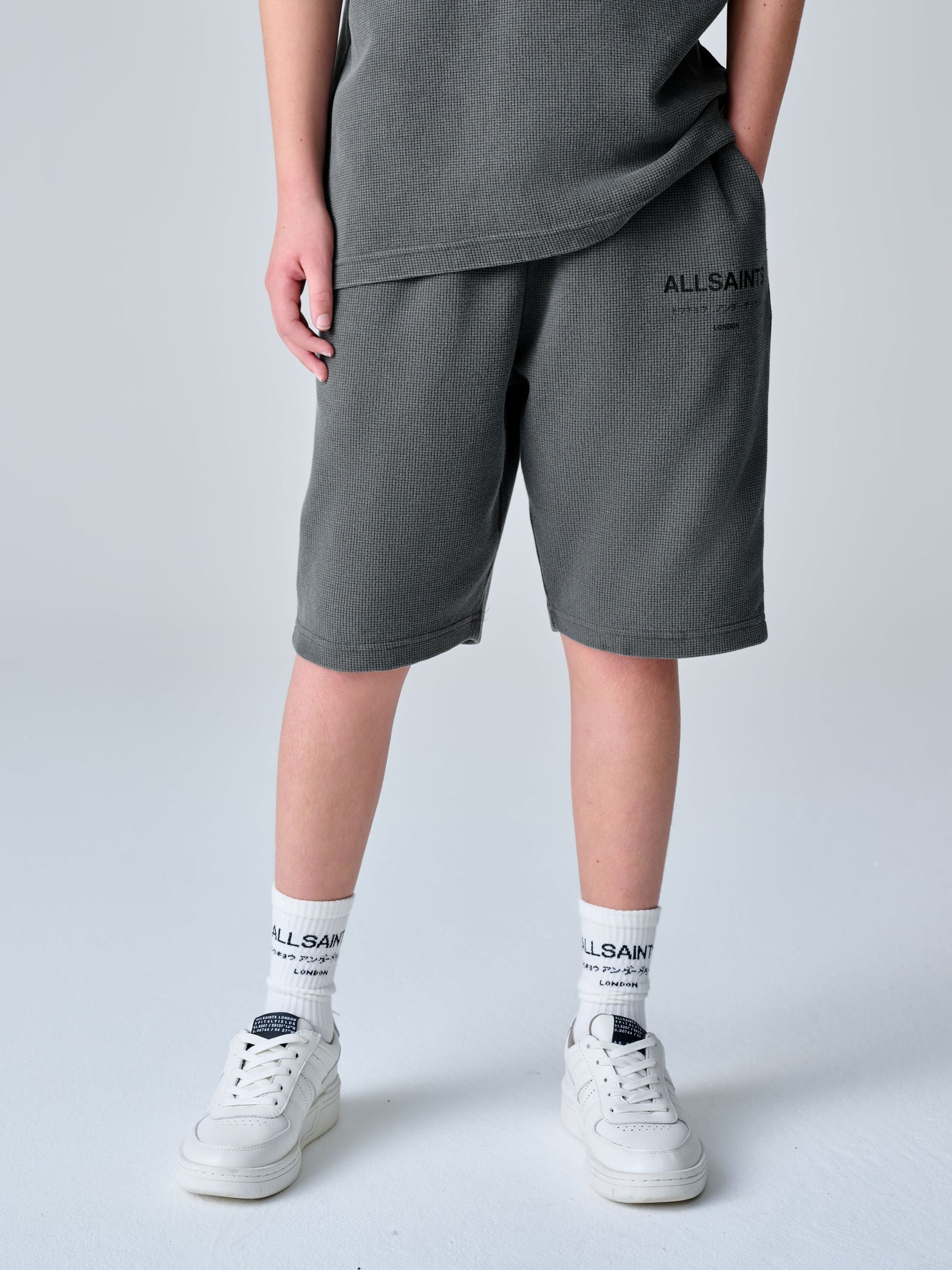 Dsiney Kidz - smALLSAINTS Washed Black Underground Waffle Polo Shirt and Short Set image 2