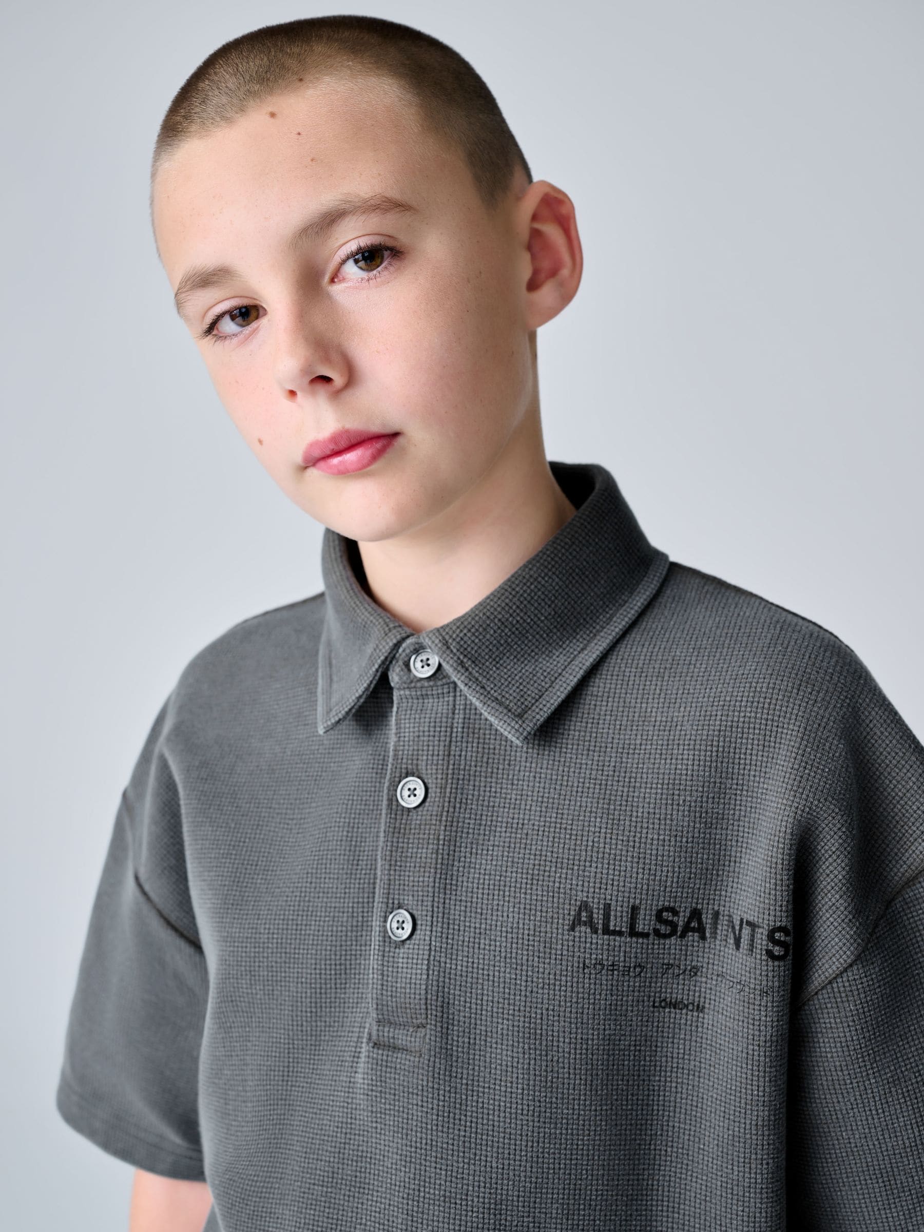Dsiney Kidz - smALLSAINTS Washed Black Underground Waffle Polo Shirt and Short Set image 3