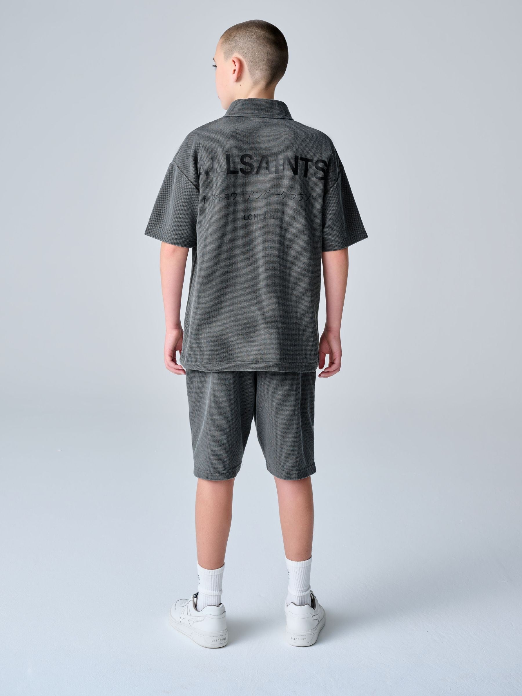 Dsiney Kidz - smALLSAINTS Washed Black Underground Waffle Polo Shirt and Short Set image 4