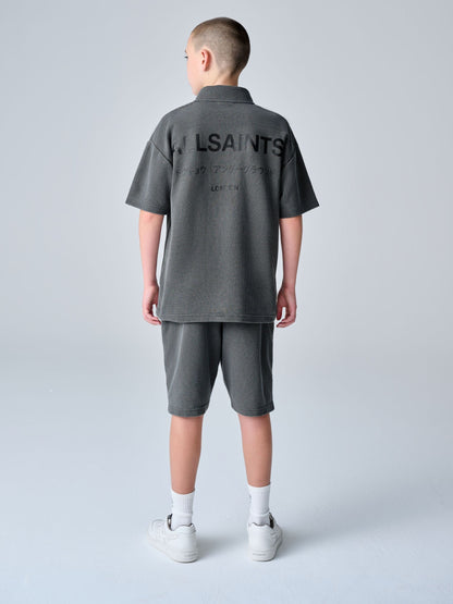 Dsiney Kidz - smALLSAINTS Washed Black Underground Waffle Polo Shirt and Short Set image 4
