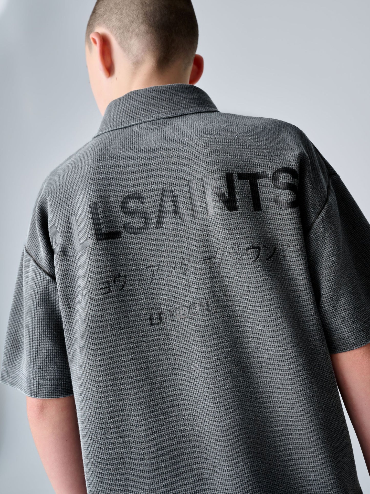 Dsiney Kidz - smALLSAINTS Washed Black Underground Waffle Polo Shirt and Short Set image 5