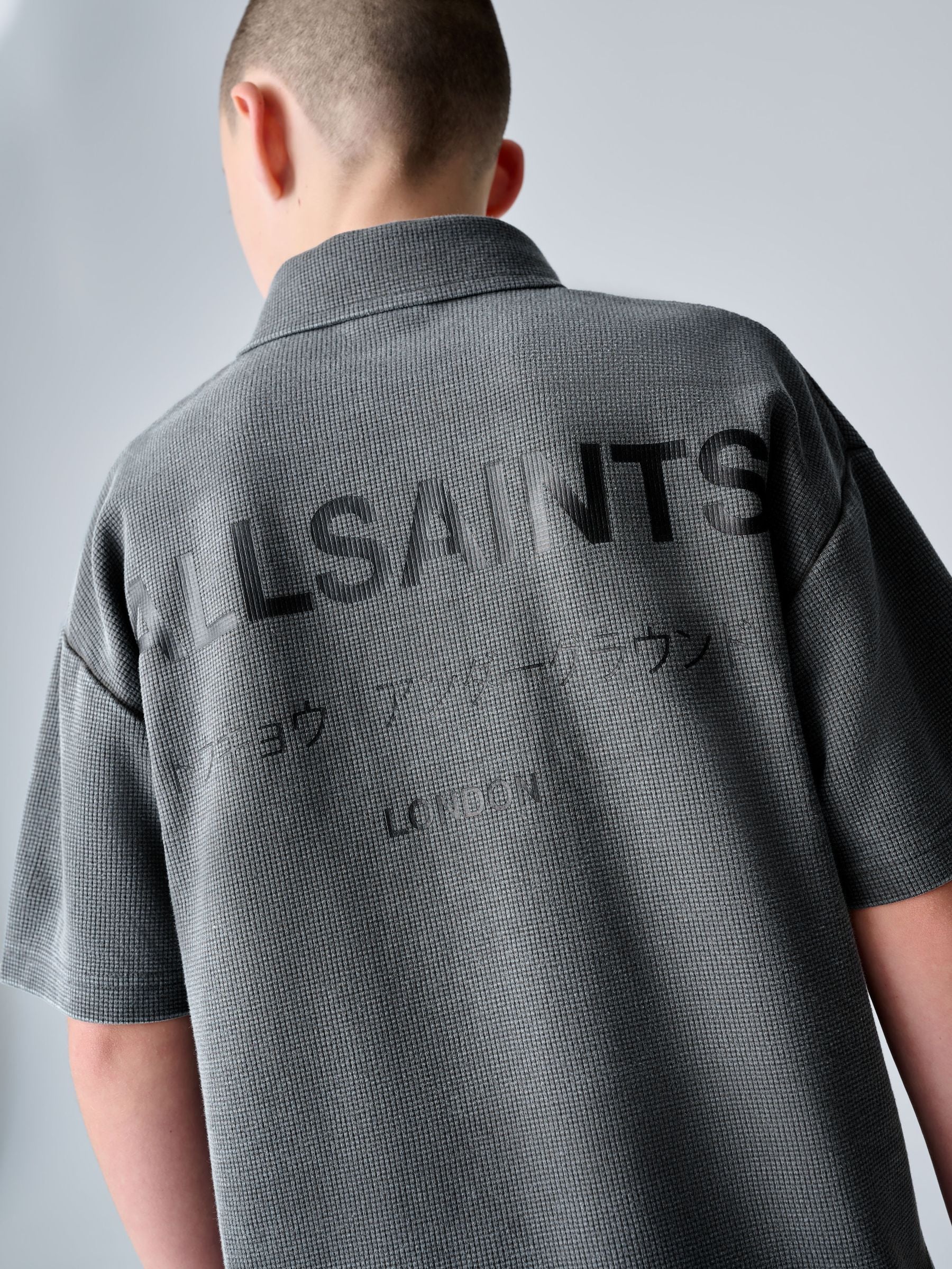 Dsiney Kidz - smALLSAINTS Washed Black Underground Waffle Polo Shirt and Short Set image 5