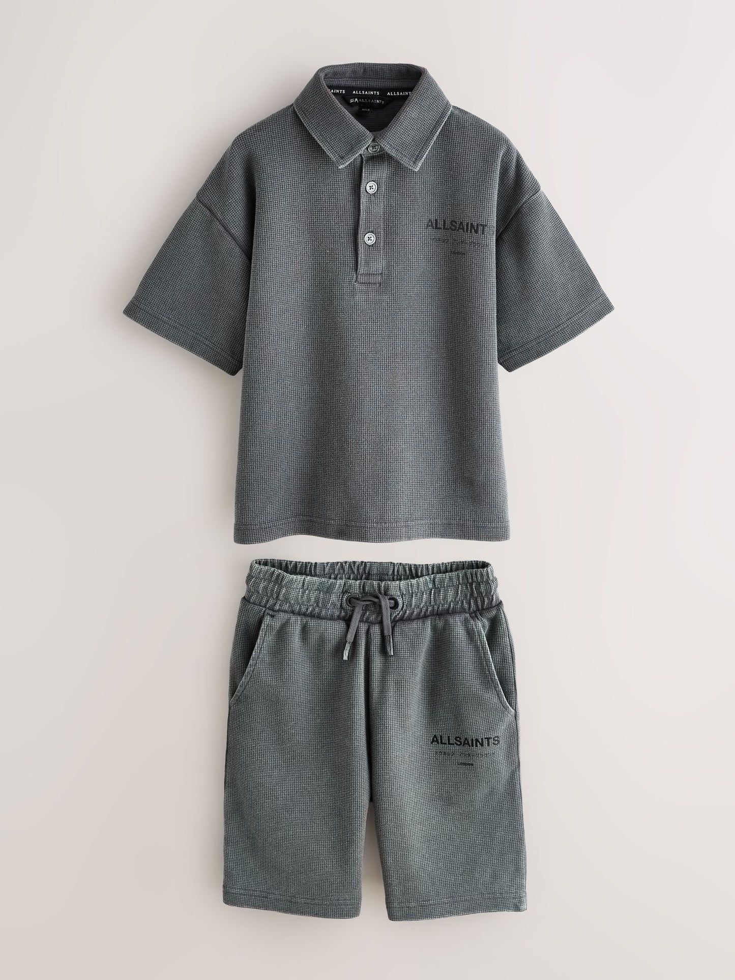 Dsiney Kidz - smALLSAINTS Washed Black Underground Waffle Polo Shirt and Short Set image 9