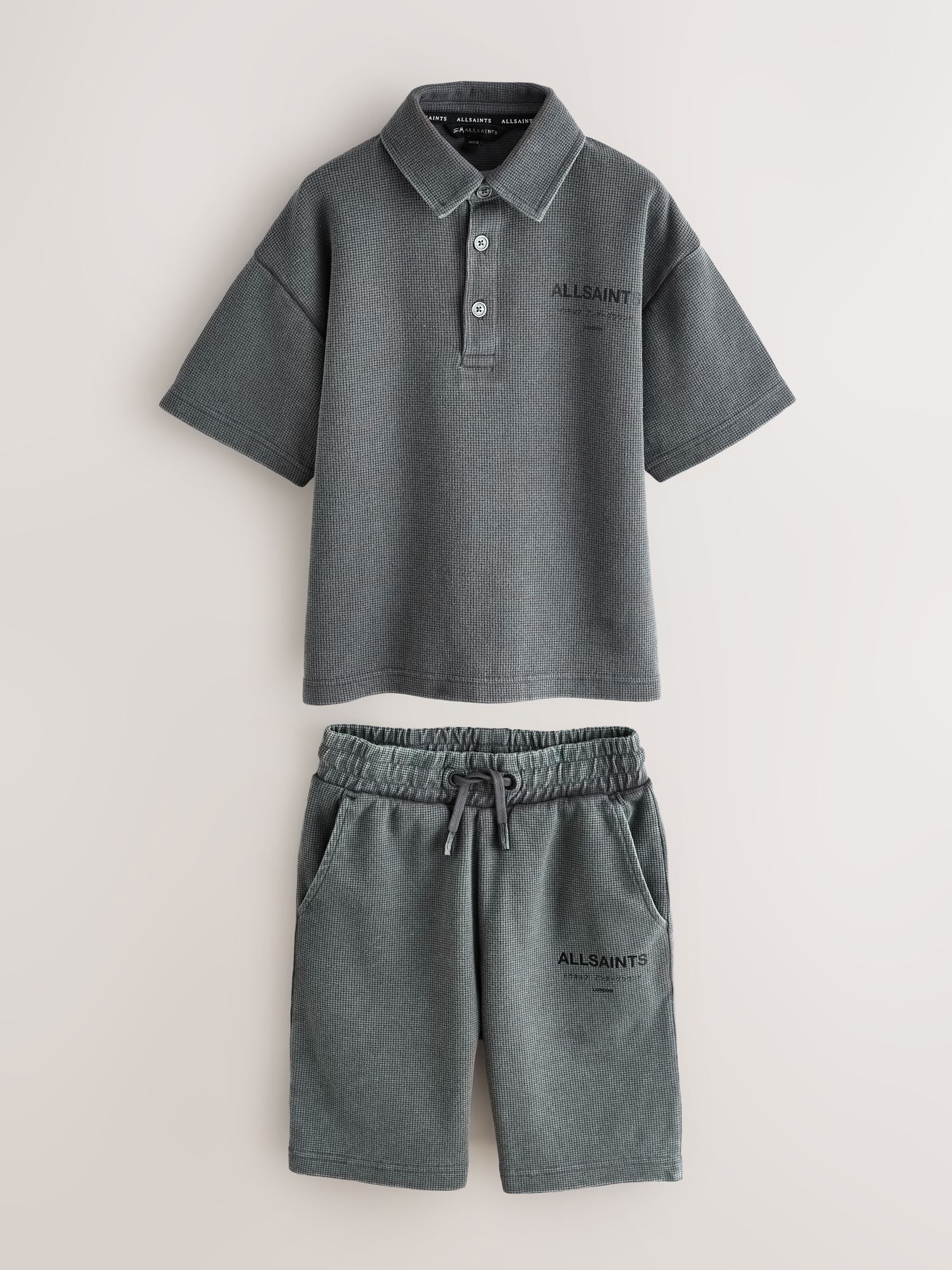 Dsiney Kidz - smALLSAINTS Washed Black Underground Waffle Polo Shirt and Short Set image 9