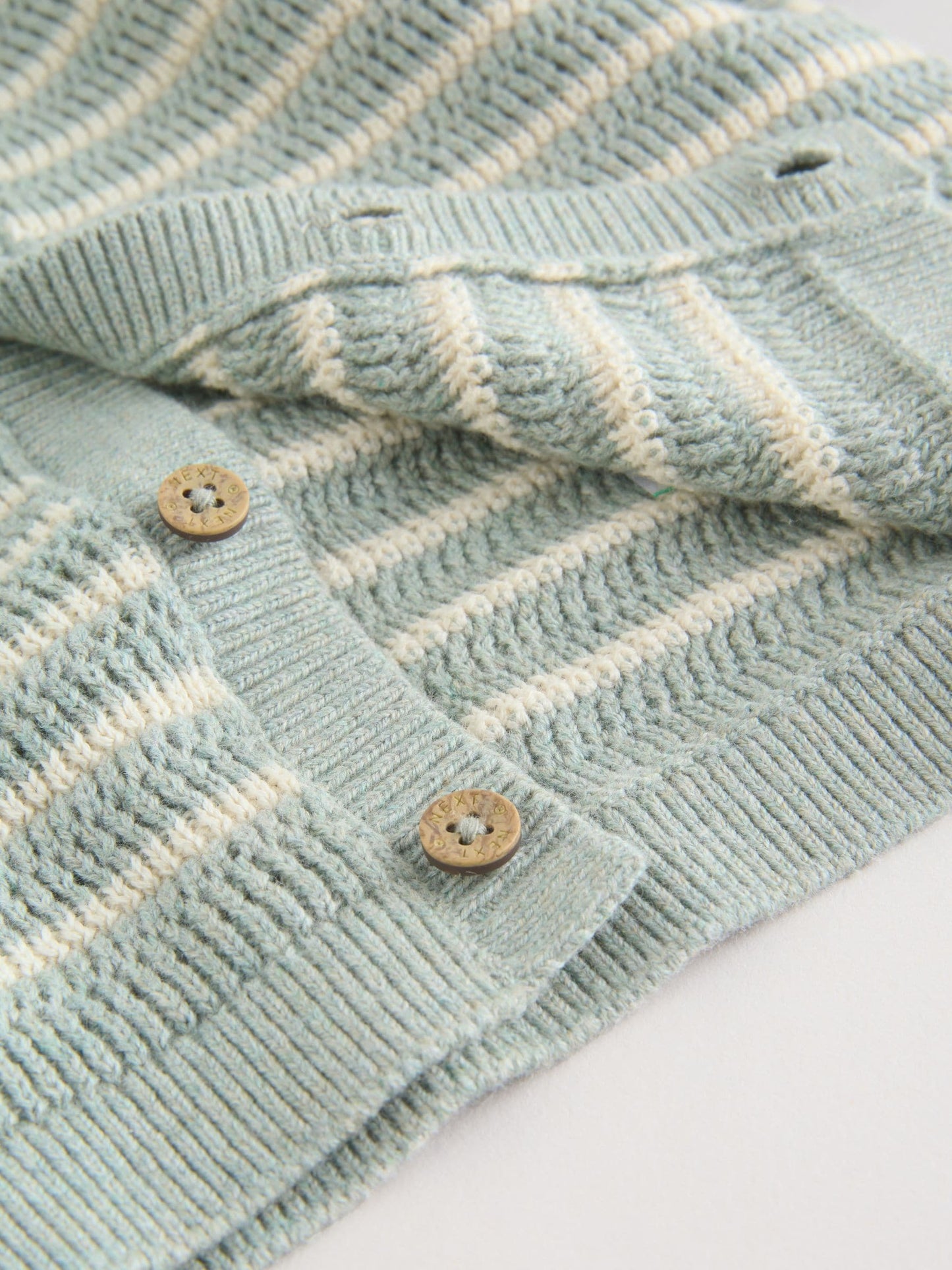 Sage Green Stripe Knitted Top and Shorts Baby Set (0mths-2yrs) image 3