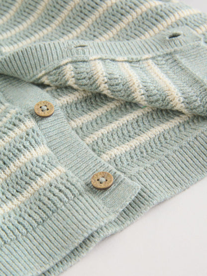 Sage Green Stripe Knitted Top and Shorts Baby Set (0mths-2yrs) image 3