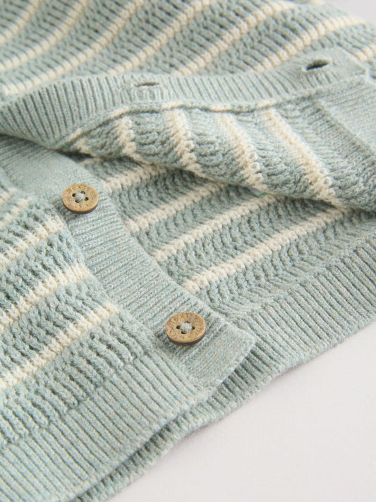 Sage Green Stripe Knitted Top and Shorts Baby Set (0mths-2yrs) image 3
