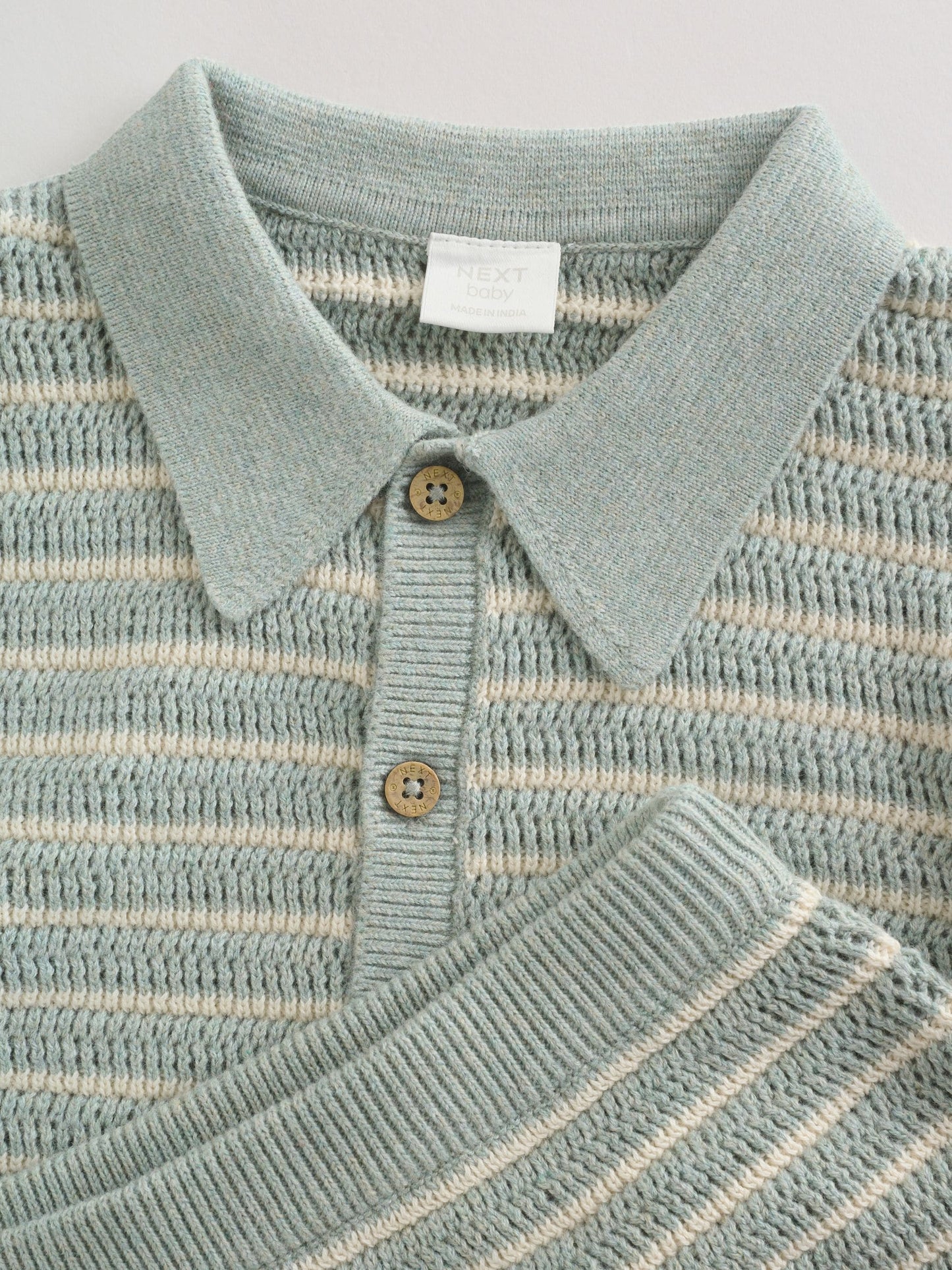 Sage Green Stripe Knitted Top and Shorts Baby Set (0mths-2yrs) image 5