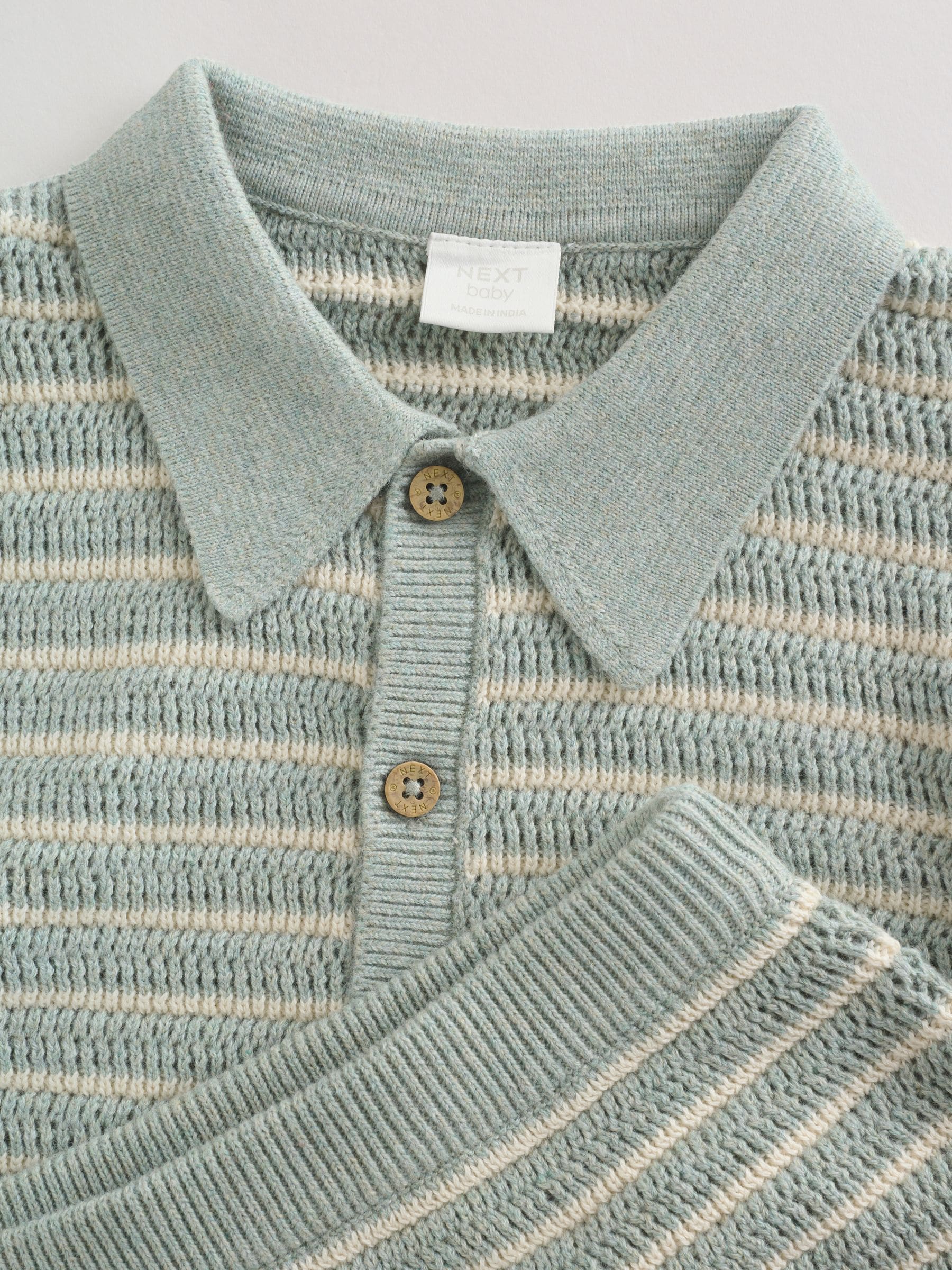 Sage Green Stripe Knitted Top and Shorts Baby Set (0mths-2yrs) image 5