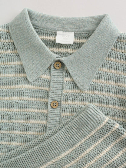 Sage Green Stripe Knitted Top and Shorts Baby Set (0mths-2yrs) image 5