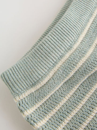 Sage Green Stripe Knitted Top and Shorts Baby Set (0mths-2yrs) image 6