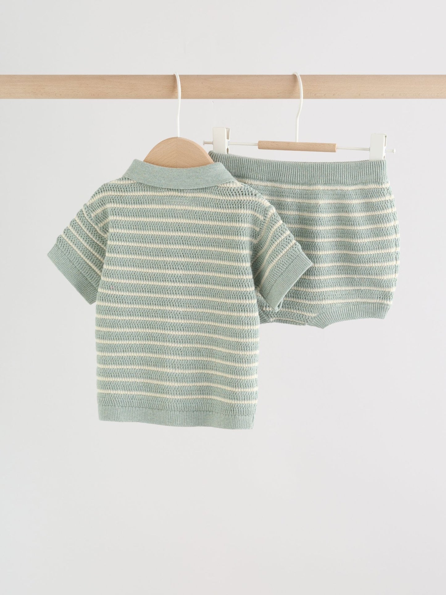 Sage Green Stripe Knitted Top and Shorts Baby Set (0mths-2yrs) image 7