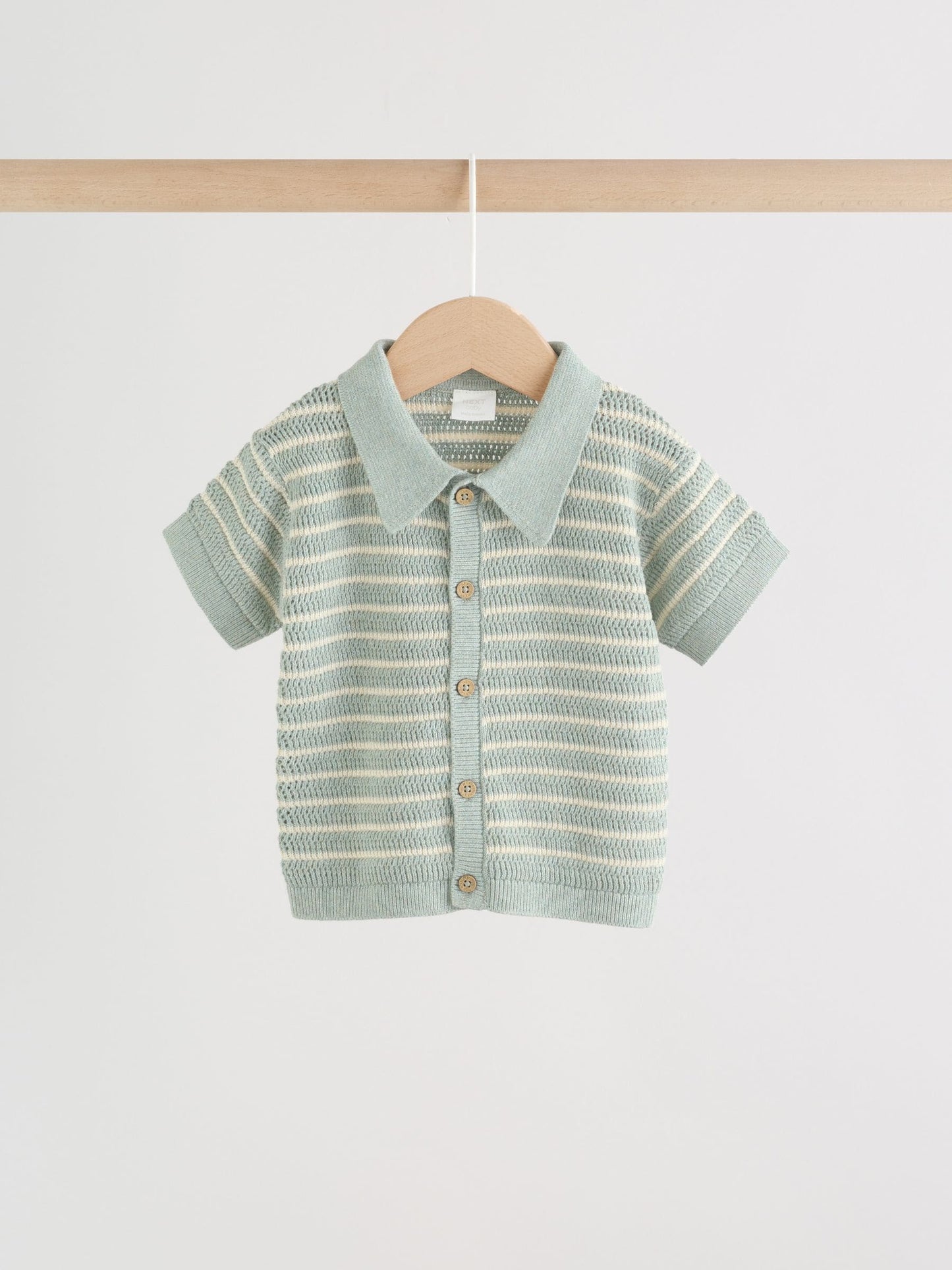 Sage Green Stripe Knitted Top and Shorts Baby Set (0mths-2yrs) image 3