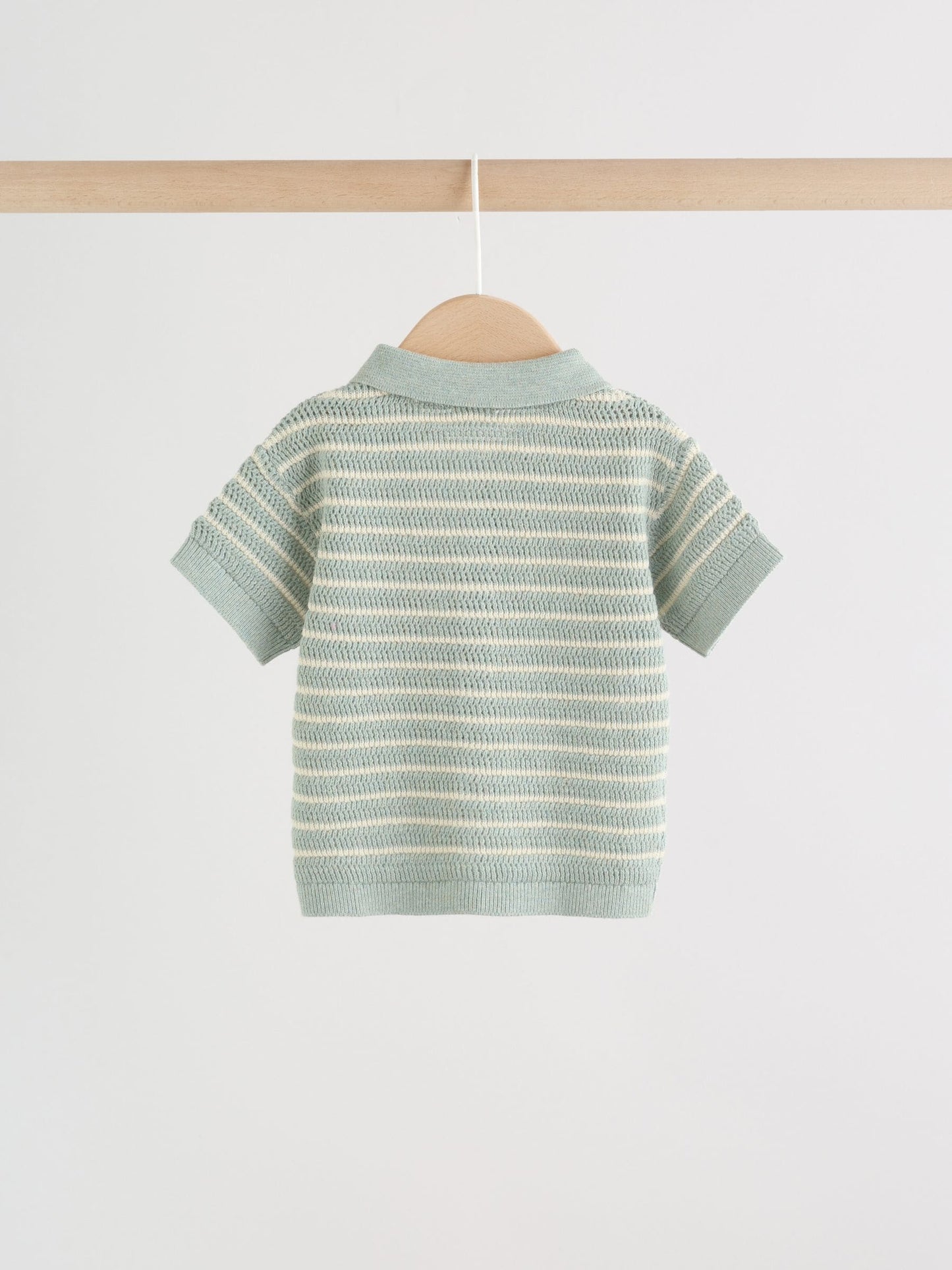 Sage Green Stripe Knitted Top and Shorts Baby Set (0mths-2yrs) image 4