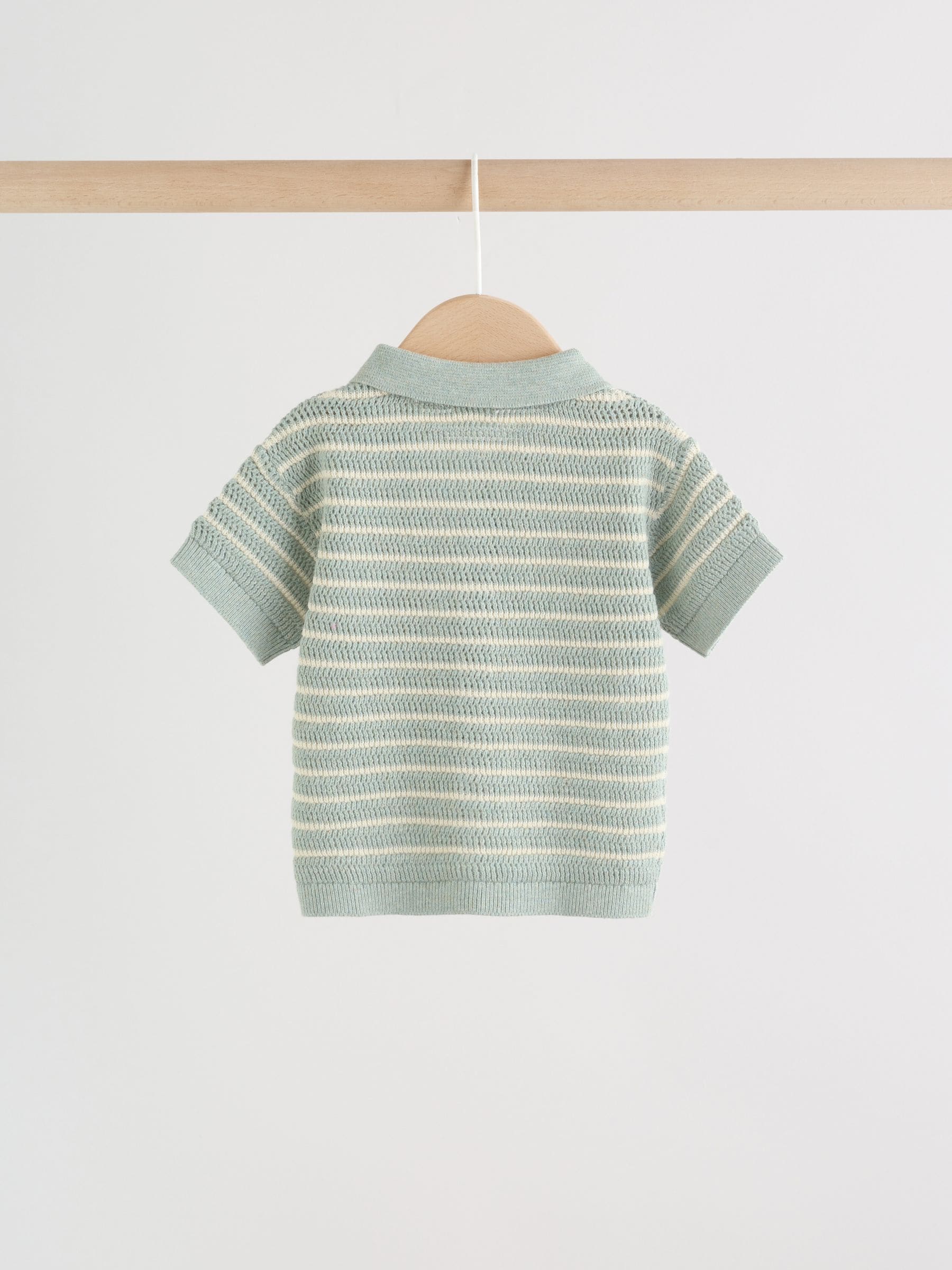 Sage Green Stripe Knitted Top and Shorts Baby Set (0mths-2yrs) image 4