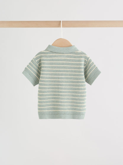 Sage Green Stripe Knitted Top and Shorts Baby Set (0mths-2yrs) image 4