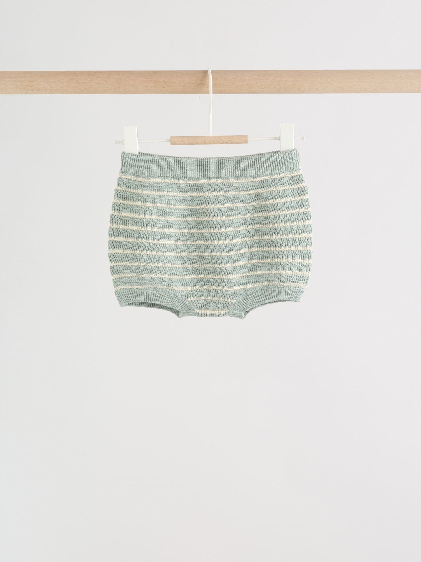 Sage Green Stripe Knitted Top and Shorts Baby Set (0mths-2yrs) image 5