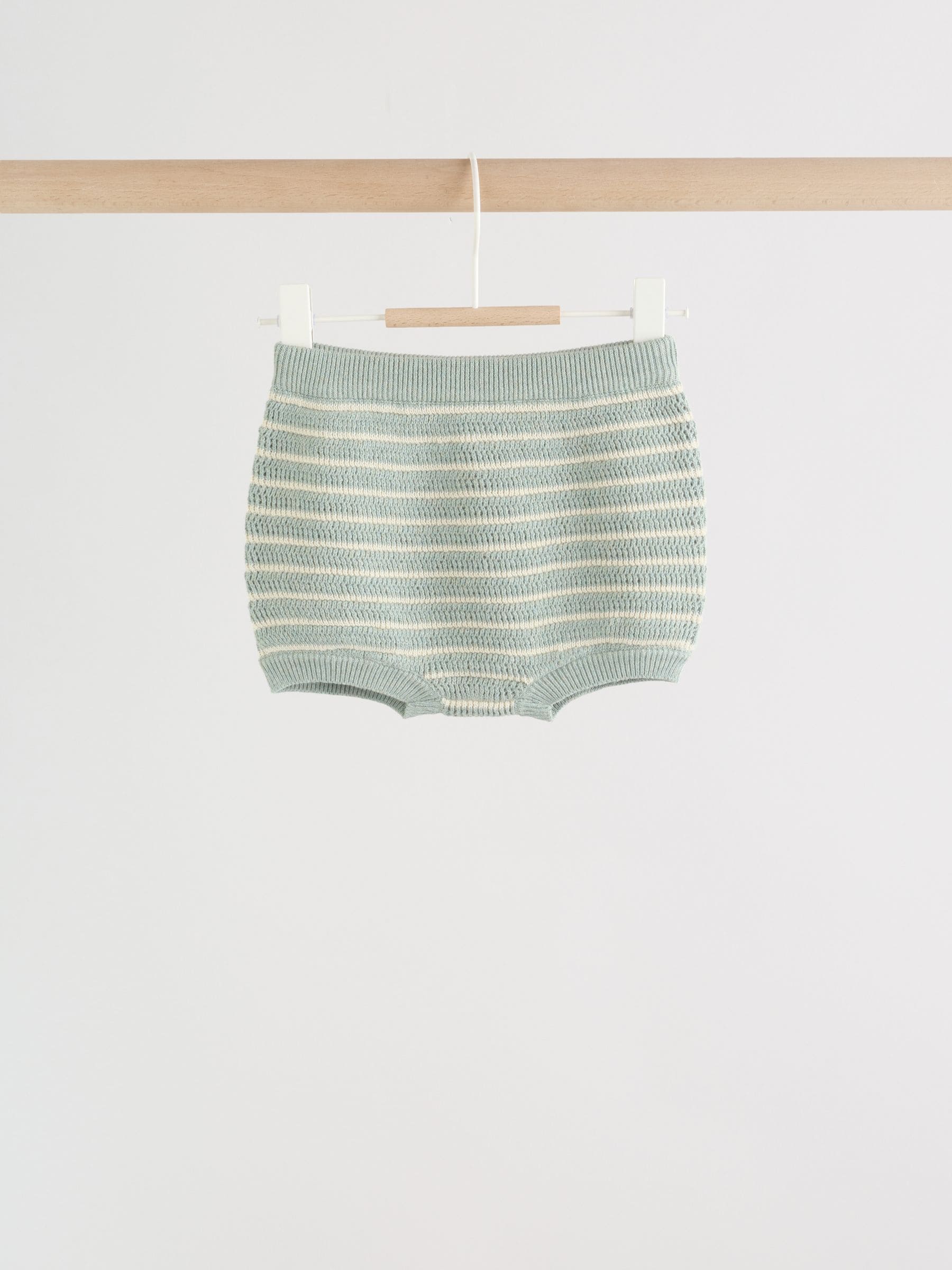 Sage Green Stripe Knitted Top and Shorts Baby Set (0mths-2yrs) image 5