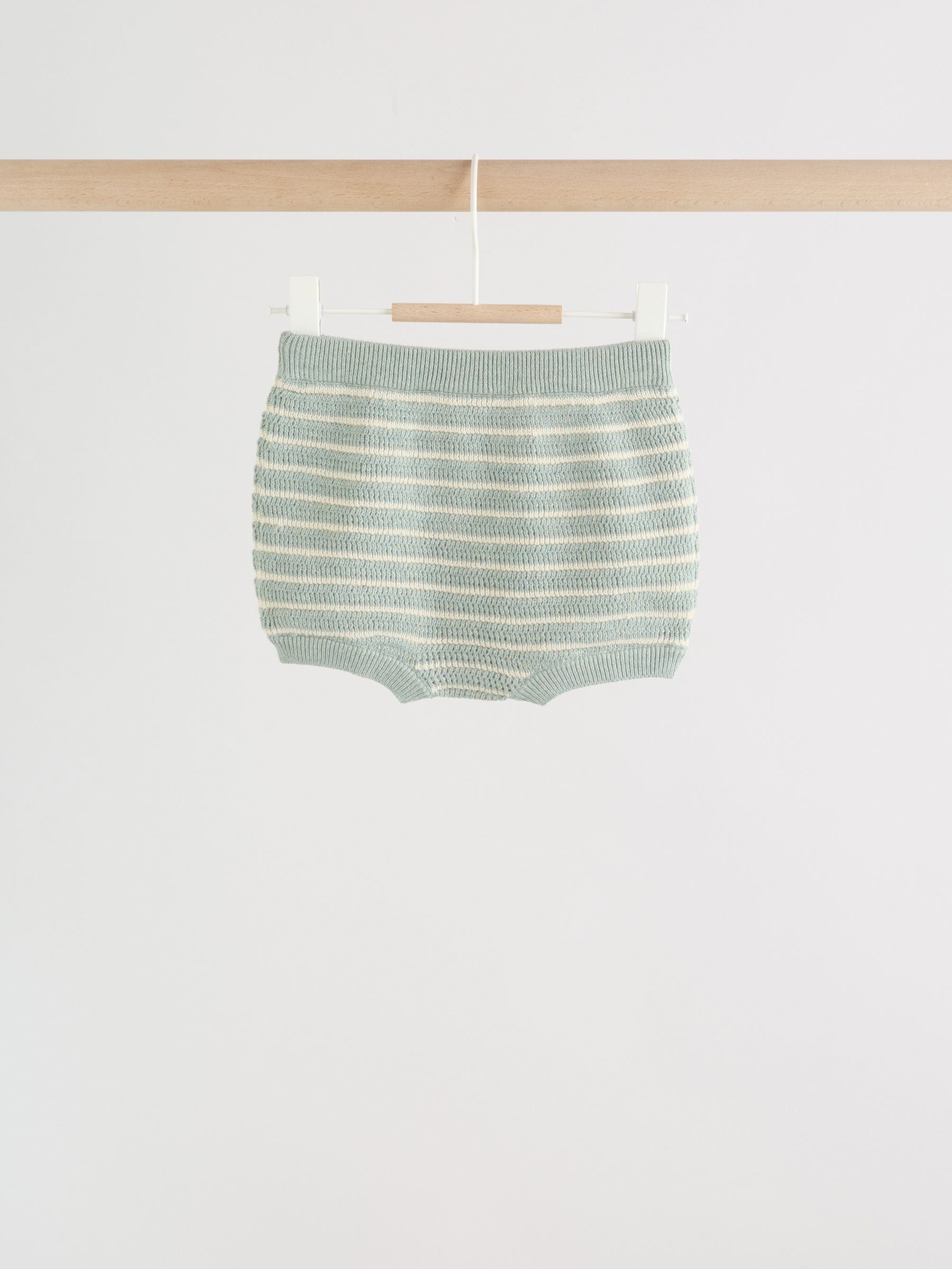 Sage Green Stripe Knitted Top and Shorts Baby Set (0mths-2yrs) image 6