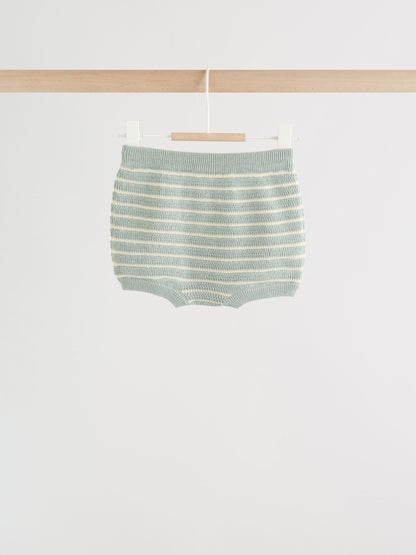 Sage Green Stripe Knitted Top and Shorts Baby Set (0mths-2yrs) image 6