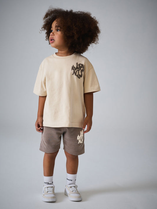smALLSAINTS Neutral/Waffle Orlando T-Shirt and Shorts Younger Set image 1