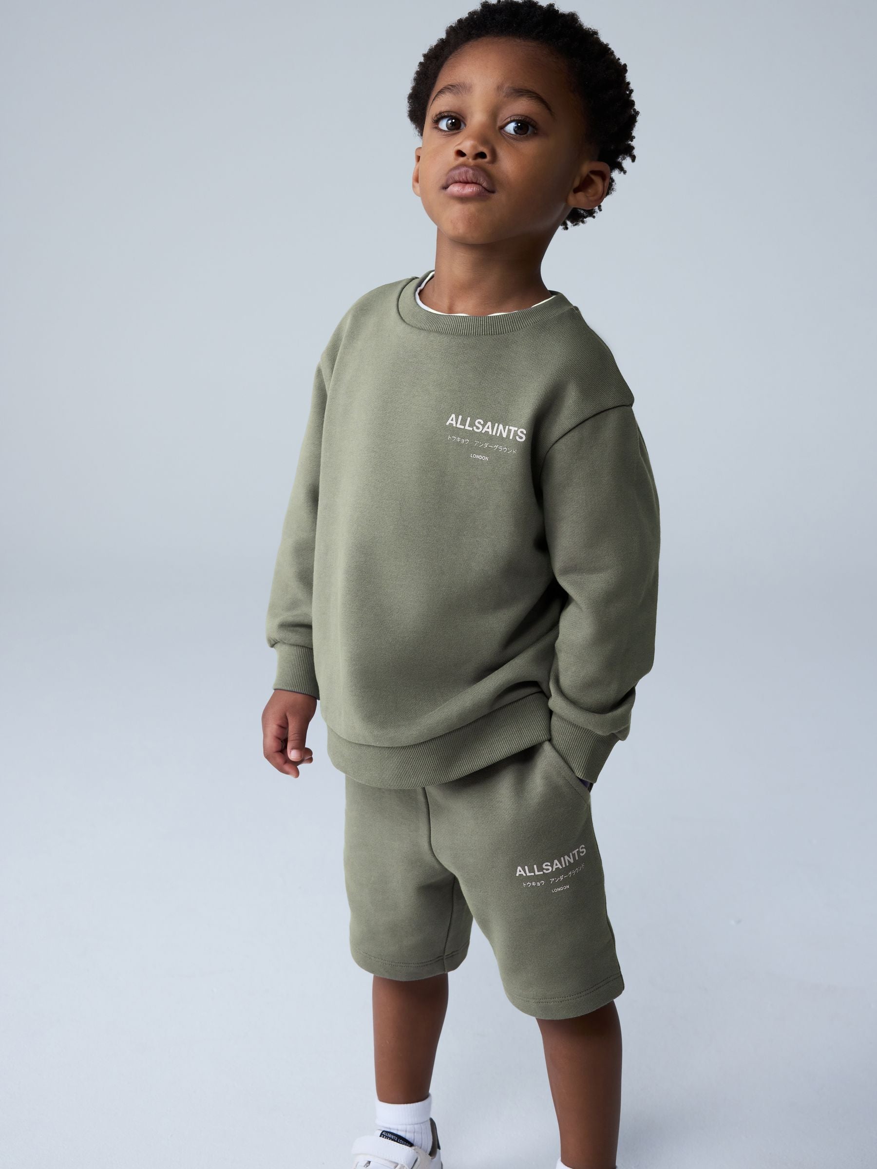 smALLSAINTS Khaki Green Underground Oversized Younger Sweatshirt and Shorts Set image 3