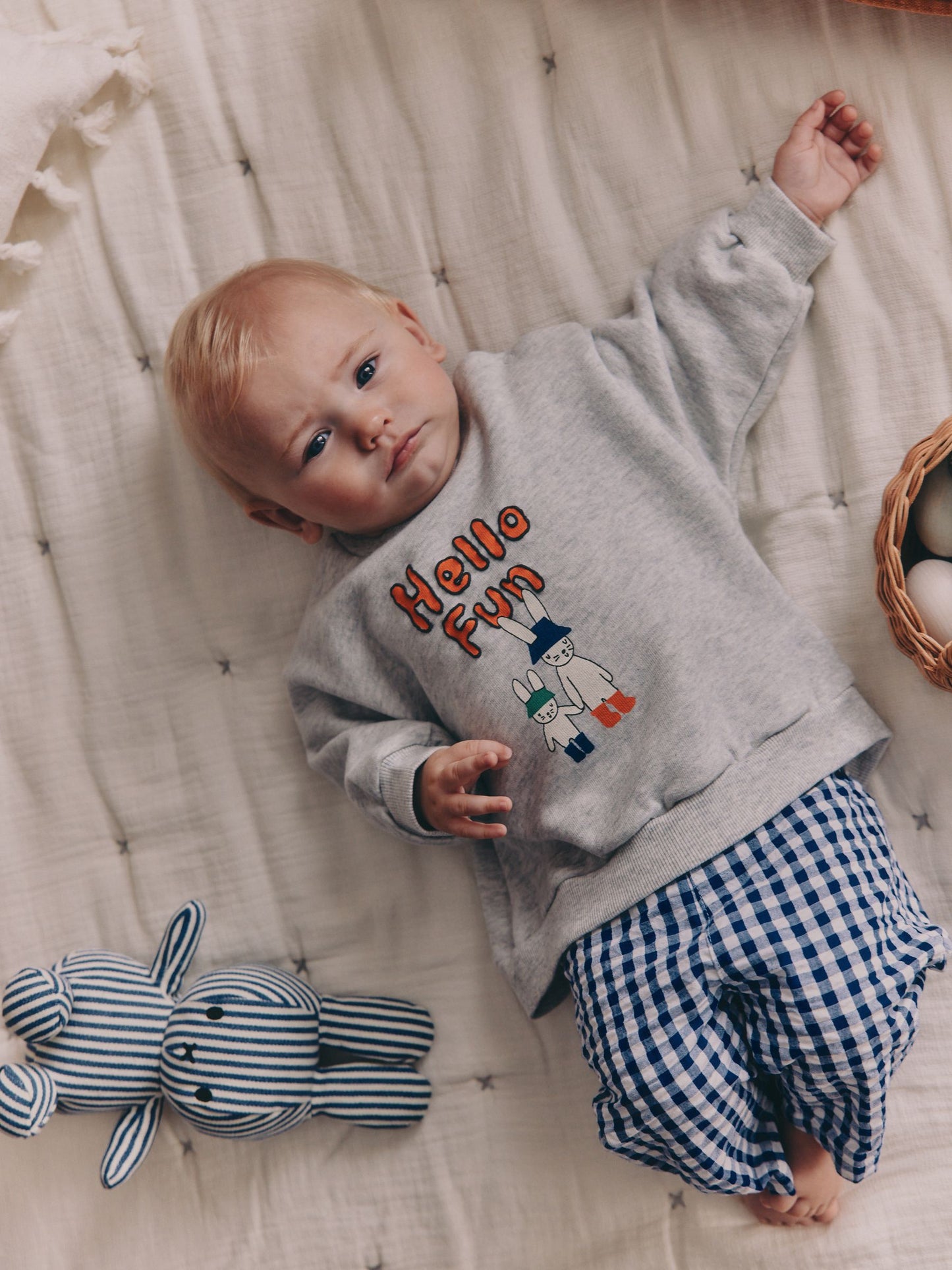 Blue Check Hello Fun Sweatshirt and Trousers Baby Set (0mths-2yrs) image 1