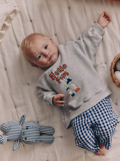 Blue Check Hello Fun Sweatshirt and Trousers Baby Set (0mths-2yrs) image 1