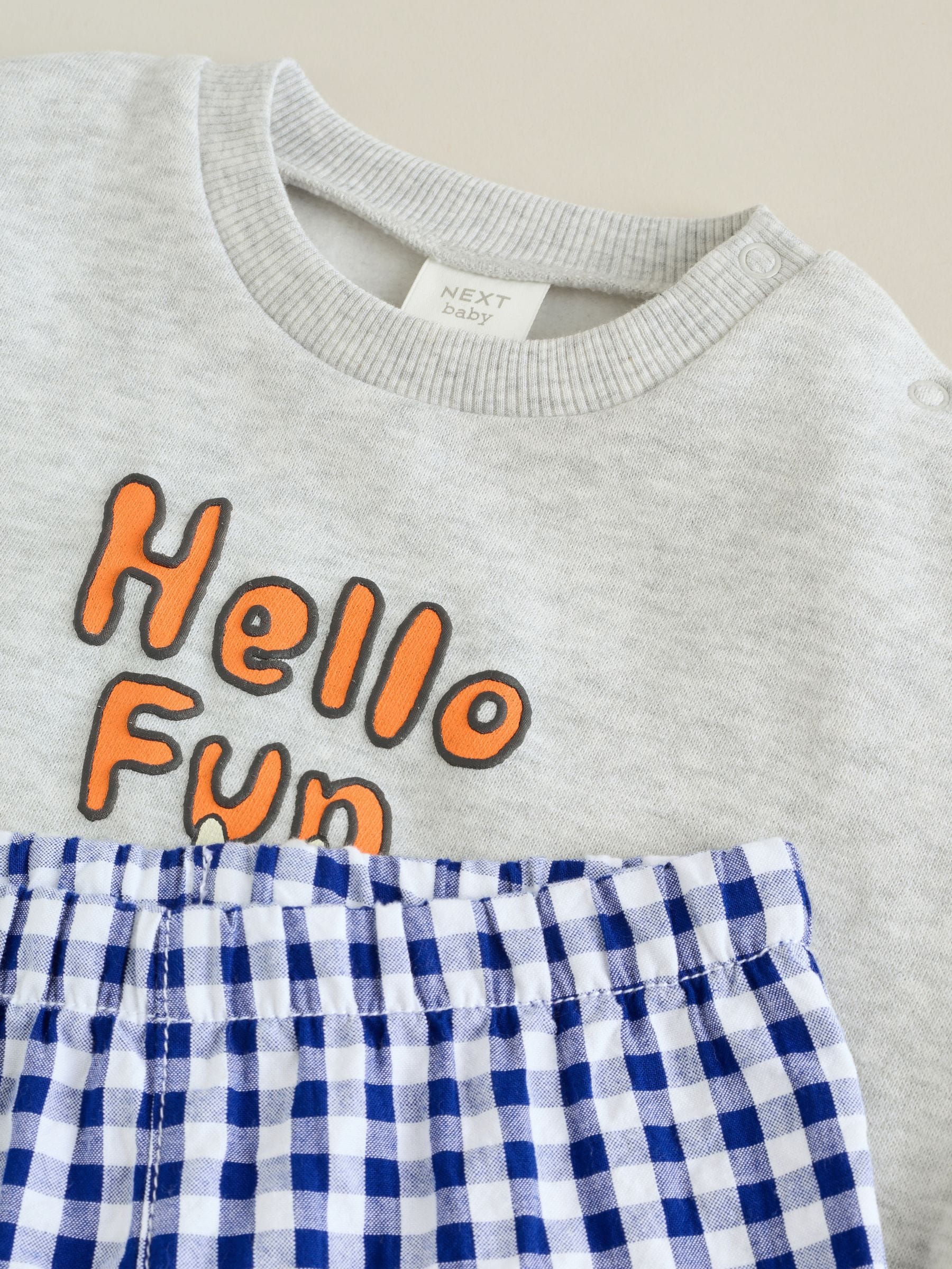 Blue Check Hello Fun Sweatshirt and Trousers Baby Set (0mths-2yrs) image 5