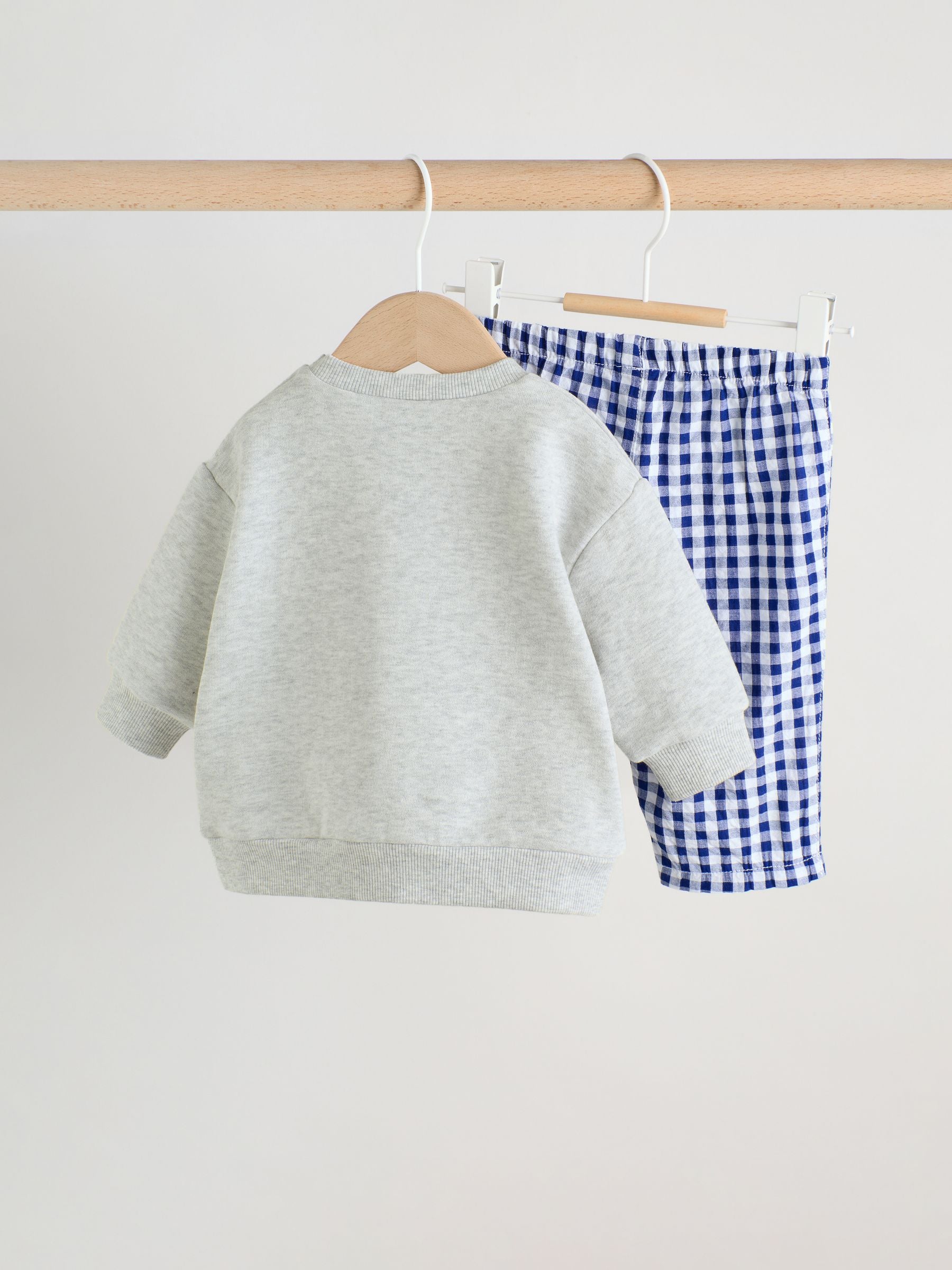 Blue Check Hello Fun Sweatshirt and Trousers Baby Set (0mths-2yrs) image 5