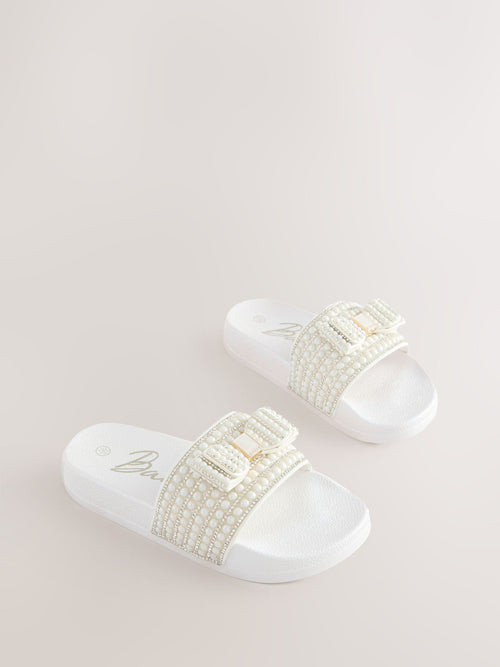 Baker by Ted Baker Embellished Pearl Sliders with Bow image 1