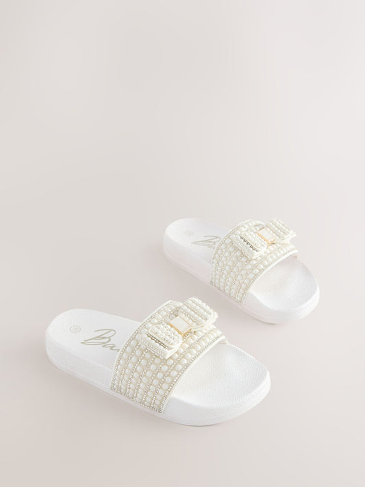 Baker by Ted Baker Embellished Pearl Sliders with Bow image 1