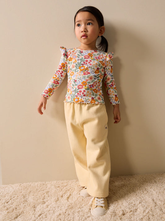 Orange Ditsy Floral Long Sleeve Ribbed Frill Top (3mths-7yrs) image 1