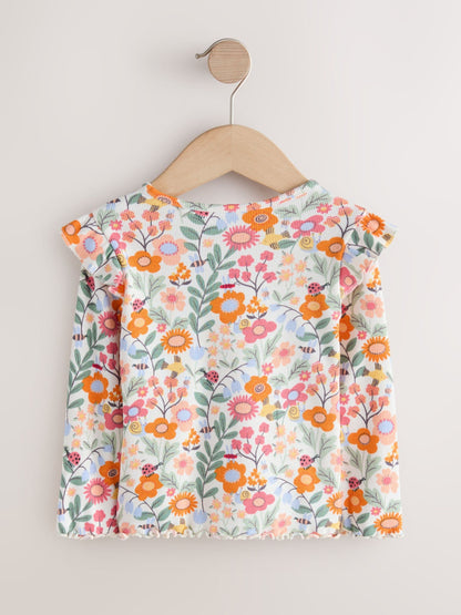 Orange Ditsy Floral Long Sleeve Ribbed Frill Top (3mths-7yrs) image 6
