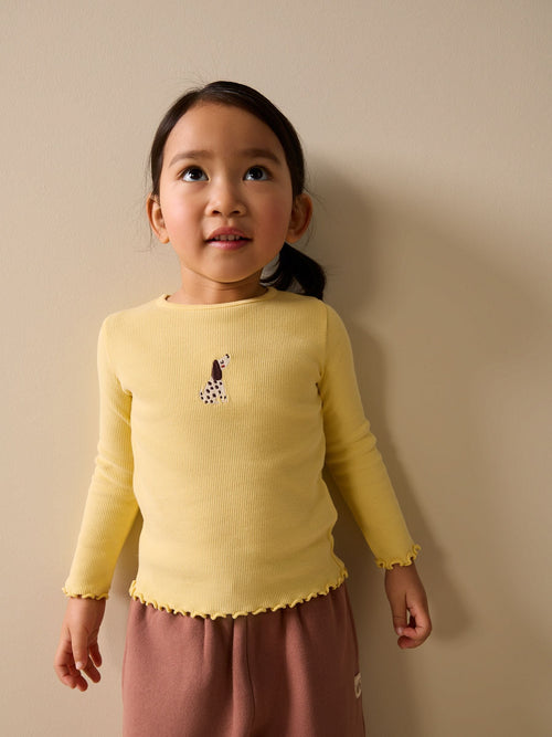 Lemon Yellow Dog Long sleeve Embroidered Ribbed Top (3mths-7yrs) image 1