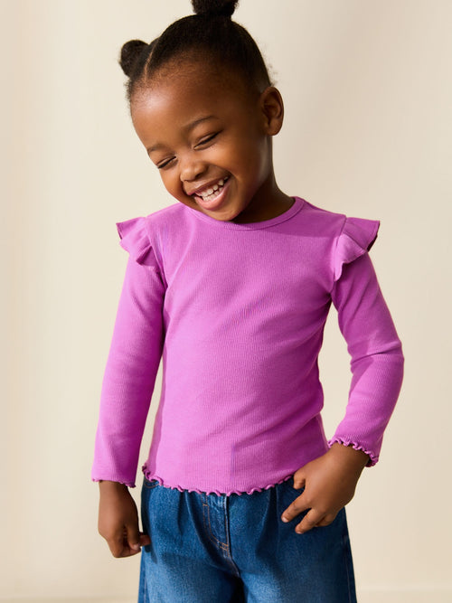 Pink Long Sleeve Ribbed Frill Top (3mths-7yrs) image 1