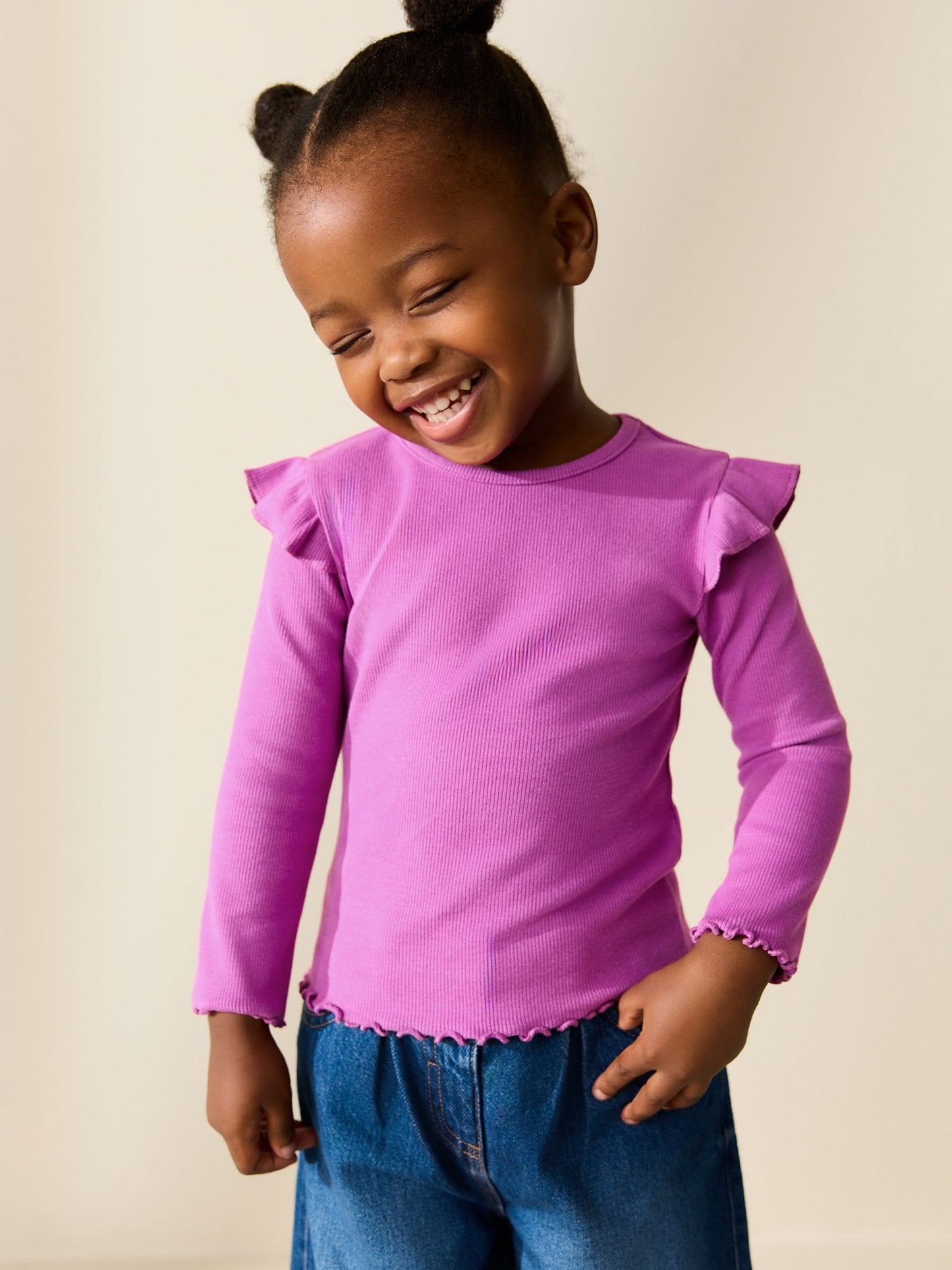 Dsiney Kidz - Purple Long Sleeve Ribbed Frill Top (3mths-7yrs) image 1