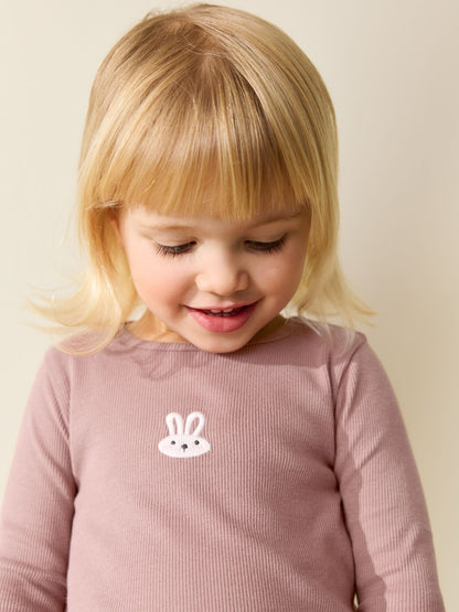 Pink Bunny Long sleeve Embroidered Ribbed Top (3mths-7yrs) image 3