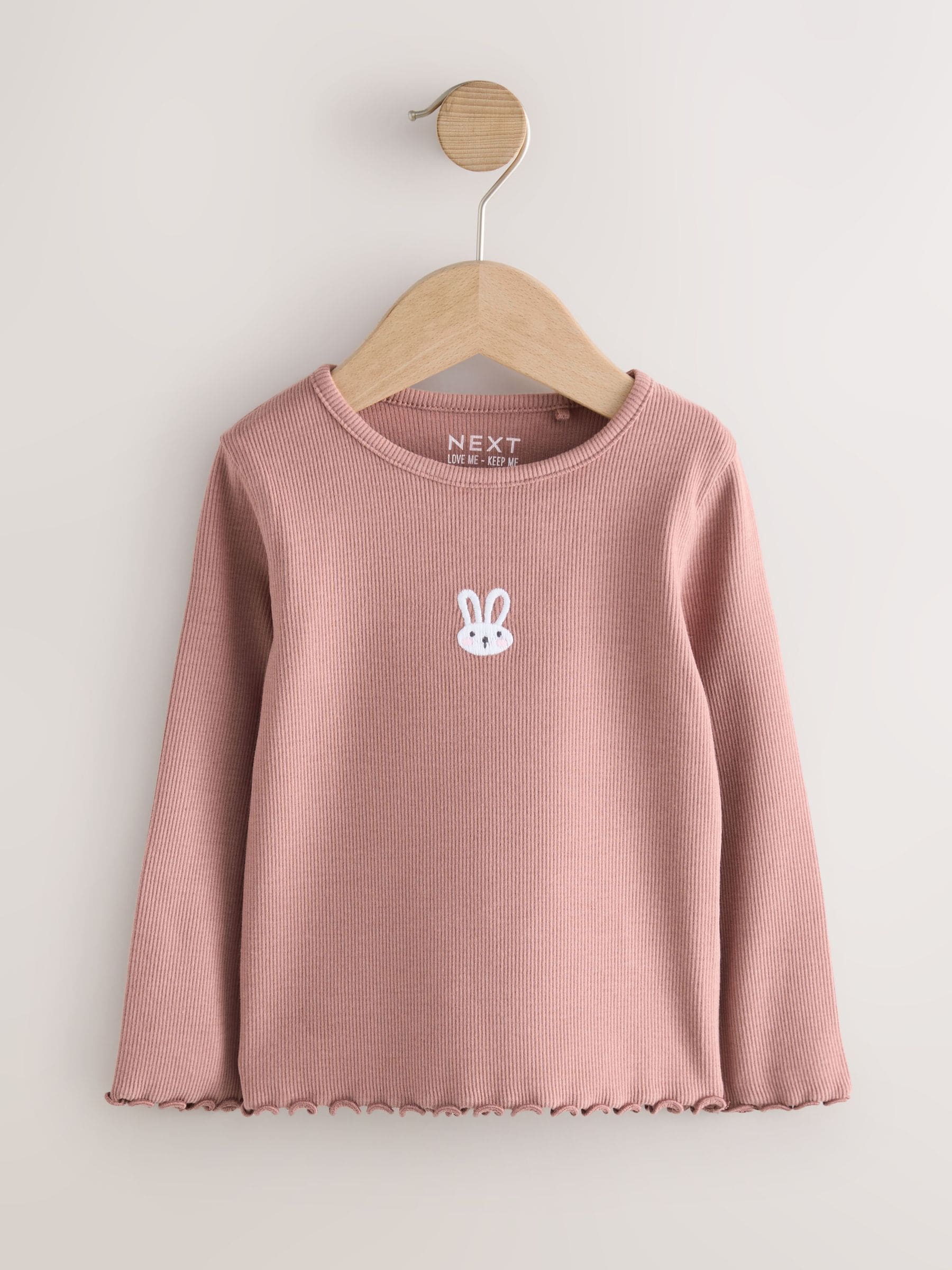 Pink Bunny Long sleeve Embroidered Ribbed Top (3mths-7yrs) image 4
