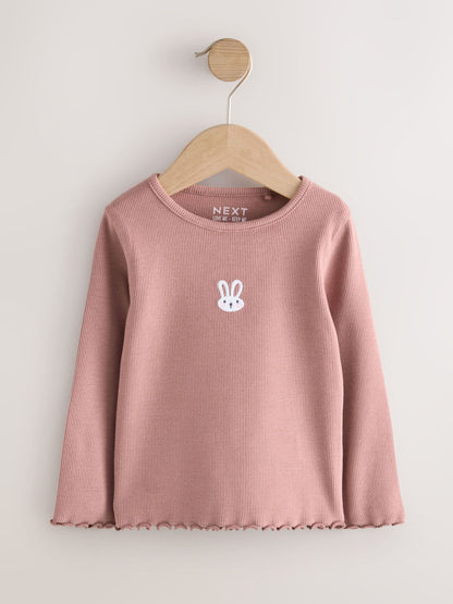 Pink Bunny Long sleeve Embroidered Ribbed Top (3mths-7yrs) image 4