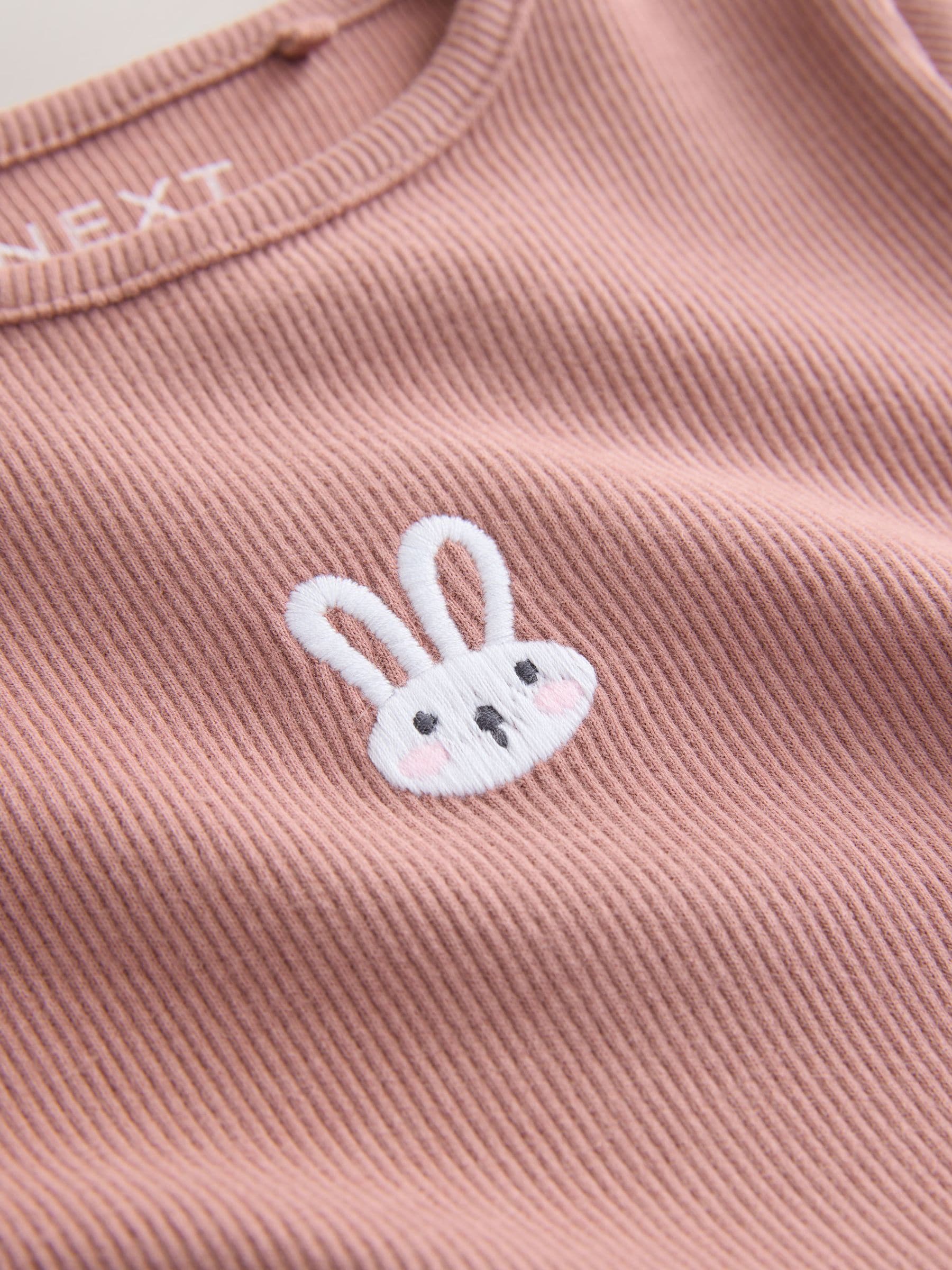 Pink Bunny Long sleeve Embroidered Ribbed Top (3mths-7yrs) image 6