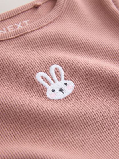 Pink Bunny Long sleeve Embroidered Ribbed Top (3mths-7yrs) image 6