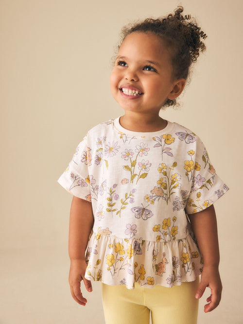 Ecru White Floral Short Sleeve Peplum T-Shirt (3mths-7yrs) image 1