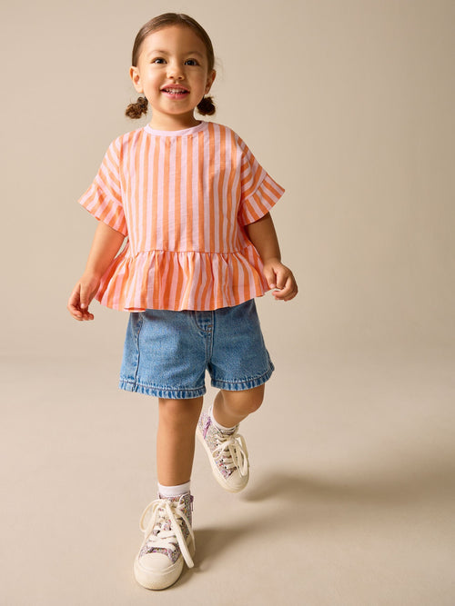 Pink/Orange Stripe Short Sleeve Peplum T-Shirt (3mths-7yrs) image 1