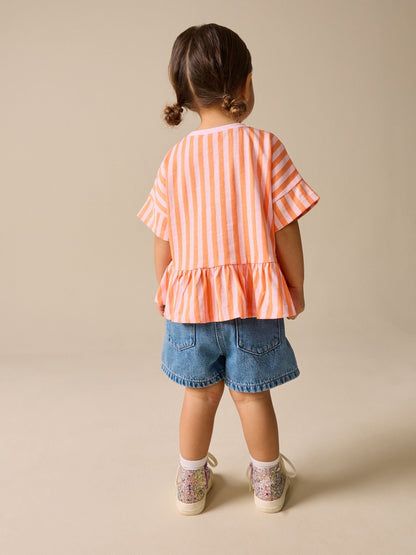 Pink/Orange Stripe Short Sleeve Peplum T-Shirt (3mths-7yrs) image 2