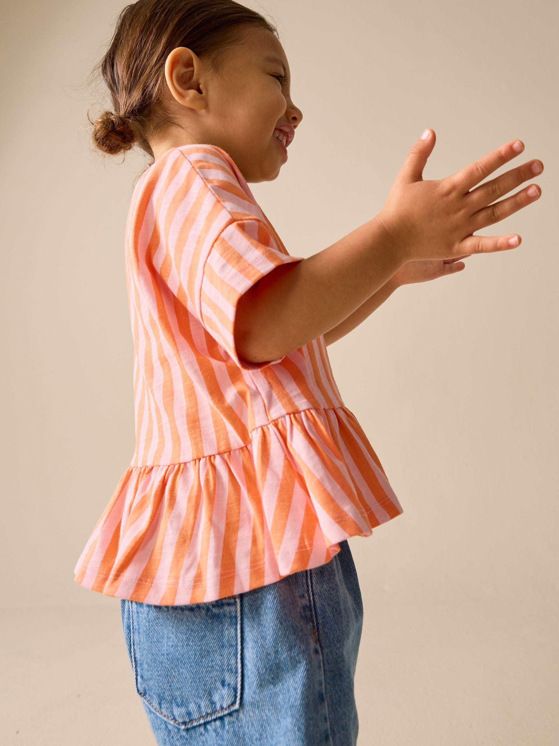 Pink/Orange Stripe Short Sleeve Peplum T-Shirt (3mths-7yrs) image 3