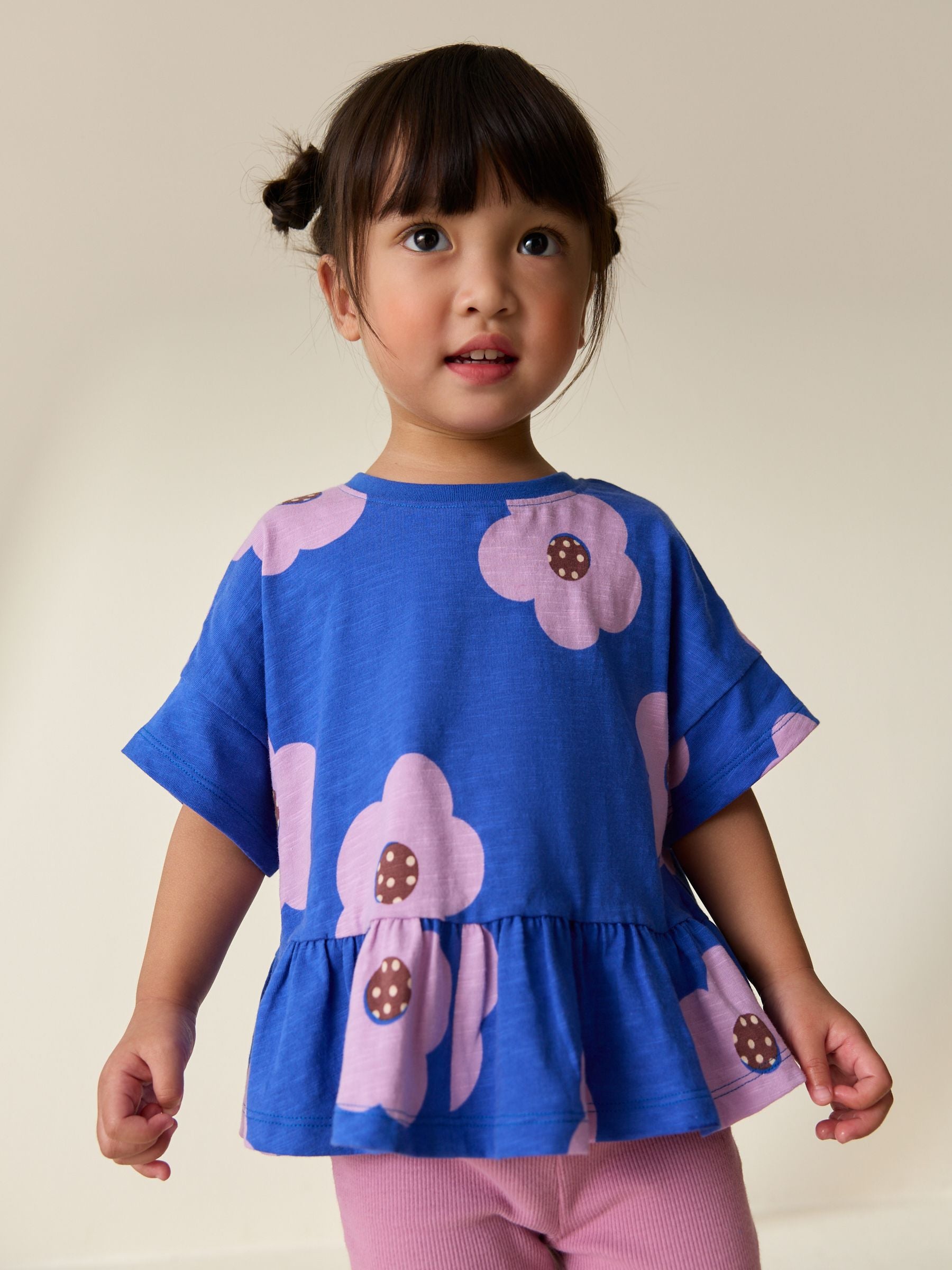 Blue Lilac Flower Short Sleeve Peplum T-Shirt (3mths-7yrs) image 1